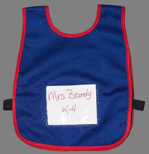 CHILDS VEST WITH SIGN POUCH - BLUE -RED TRIM